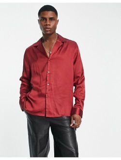 relaxed satin shirt in red