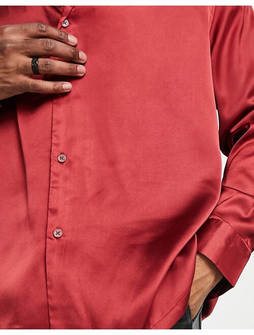ASOS DESIGN relaxed satin shirt in red