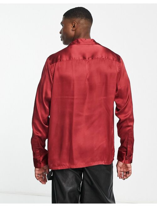ASOS DESIGN relaxed satin shirt in red