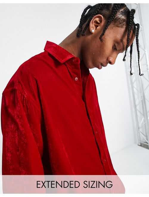 ASOS DESIGN oversized velvet shirt in red
