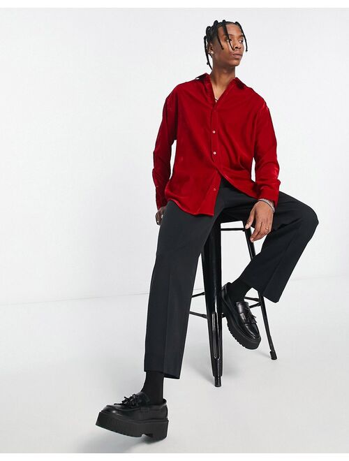 ASOS DESIGN oversized velvet shirt in red