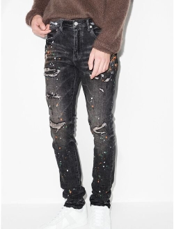 paint-splatter slim-fit jeans