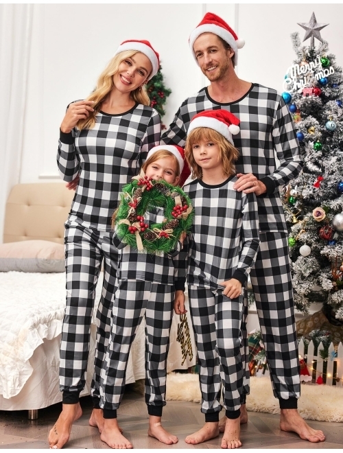 Ekouaer Pajama Set Couples Matching Pjs Plaid Sleepwear Long Sleeve Tops & Pants Loungewear