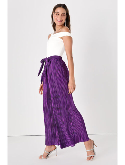 Lulus Sights Set on Style Purple Satin Plisse Wide-Leg Tie-Front Pants