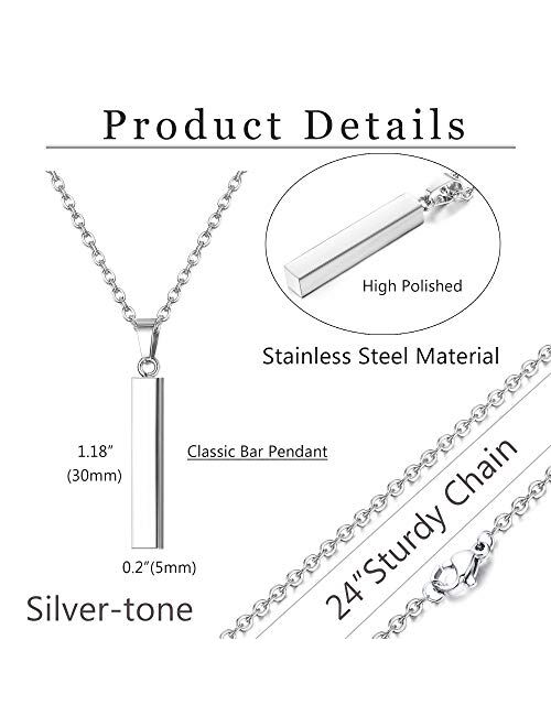 Jstyle Stainless Steel Bar Pendant Necklace for Mens Women Cool Vertical Cuboid Stick Pendant Chain Necklace Set