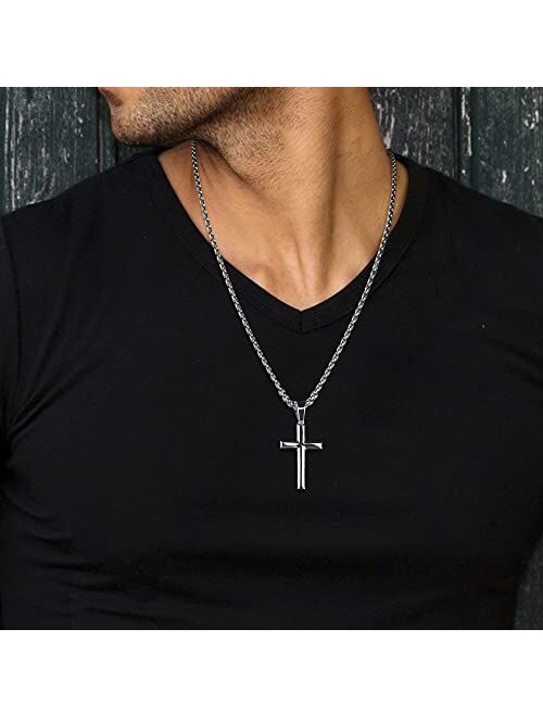 Jstyle Cross Necklace for Men Sterling Silver Cross Pendant with Rolo Chain Necklace for Men Women 16-24 Inches