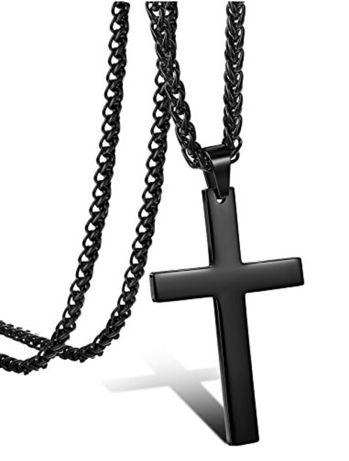 Jstyle Stainless Steel Simple Black Cross Pendant Necklaces for Mens Womens 24 Inch