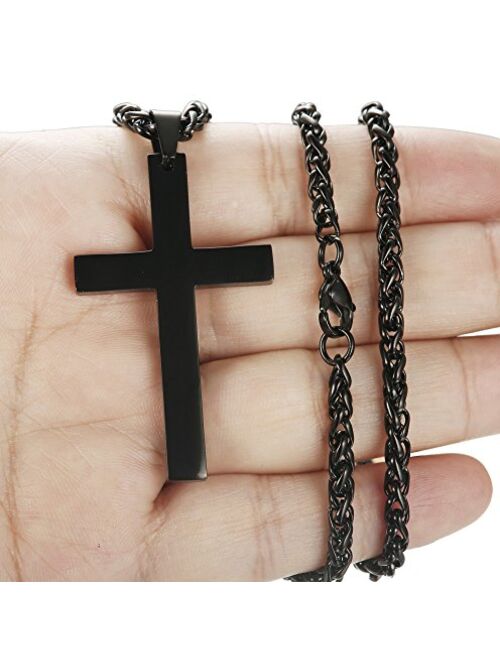 Jstyle Stainless Steel Simple Black Cross Pendant Necklaces for Mens Womens 24 Inch