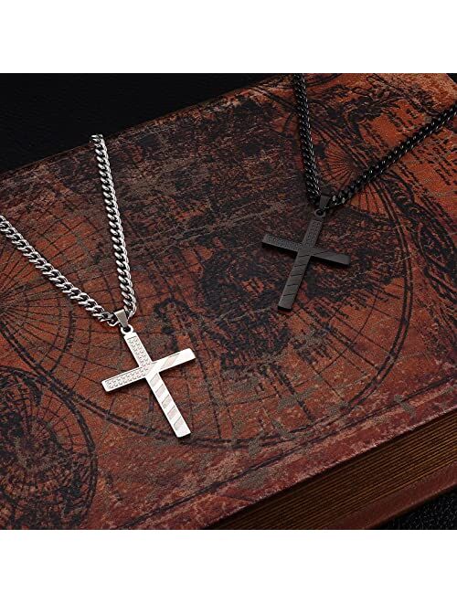 Jstyle 2 Pcs American Flag Cross Necklace for Men Stainless Steel Mens Cross Necklaces Religious Bible Verse Philippians 4:13 Pendant Necklace for Men Patriotic Jewelry G