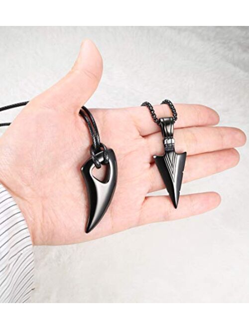 Jstyle 2Pcs Stainless Steel Pendant Necklace for Mens Spearpoint Arrowhead Wolf Teeth Pendant Chain Necklace Set
