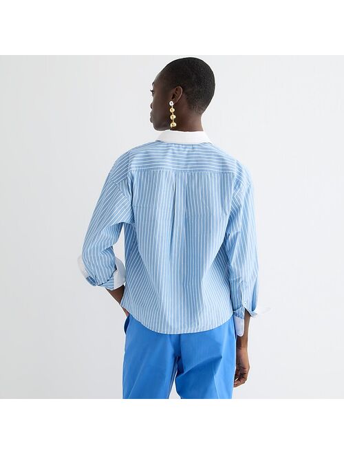 J.Crew Relaxed-fit cropped cotton poplin shirt in easy stripe