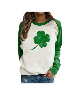 Generic Womens St Patrick Day Shirt Loose Long Sleeve Shamrock Graphic Sweatshirt Casual Lucky Irish Clover Print Pullover Tops