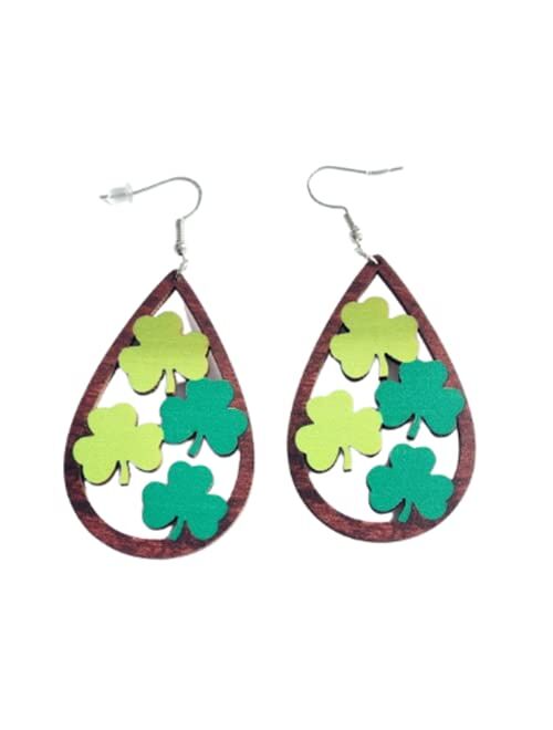 Colorful Bling St. Patrick's Day Earrings Irish Shamrock Acrylic Pendant Earrings Green Shamrock Pendant Exquisite Earrings for Women's Jewelry Gifts