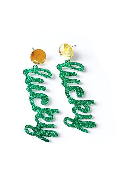 Colorful Bling St. Patrick's Day Earrings Irish Shamrock Acrylic Pendant Earrings Green Shamrock Pendant Exquisite Earrings for Women's Jewelry Gifts