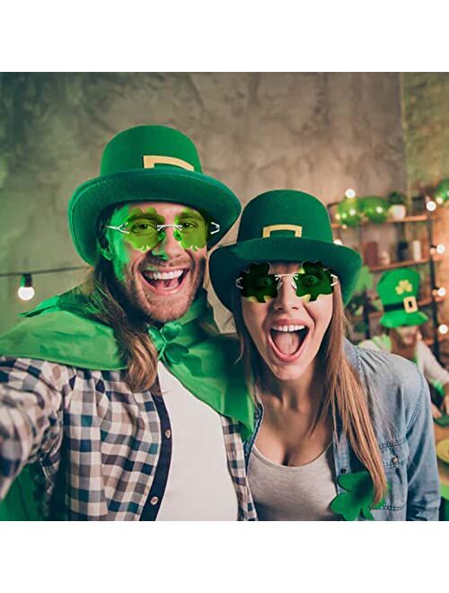 Wzerry St. Patricks Day Irish Shamrock Sunglasses Green Four Leaf Clover Leprechaun Costume Glasses Party Decorations