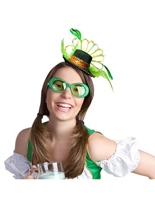 Skeleteen Green Top Hat Headband - St Patricks Day Irish Green Mini Hat Dress Up Hair Costume Accessories Head Band for Women and Children