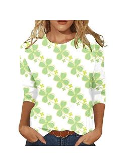 ZEFOTIM St Patricks Day Shirt Women 3/4 Sleeve Irish Shamrock Graphic Tees Funny Lucky Tshirts Floral Ruffle Blouse