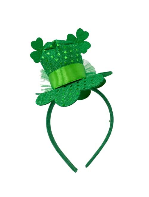 Needzo Little Top Hat St. Patrick's Day Sequin Headband, Green Hair Accessory With Clovers and Tulle for Holidays and Themed Parties, One Size Fits Most