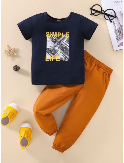 Shein Toddler Boys Letter Graphic Tee Elastic Waist Pants