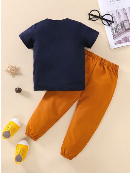 Shein Toddler Boys Letter Graphic Tee Elastic Waist Pants