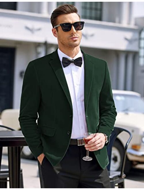 COOFANDY Men Velvet Suit Jackets Two Button Slim Fit Blazers Retro Tuxedo Jackets for Dinner Party Wedding Prom