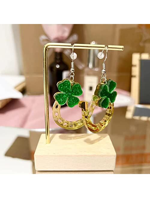 Inenimartj St. Patrick's Day Earrings for Women Girls,Irish Shamrock Acrylic Dangle Earrings, Green Hat Clover Horseshoe Drop Earrings for Irish Festival Gift
