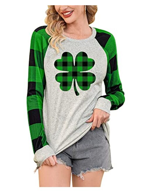 For G and PL Women's Valentine's St.Patrick's Day Long Sleeve Raglan Plaid Top Shirt