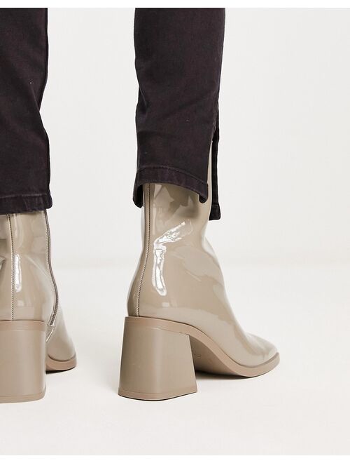 Monki vegan patent heeled boot in taupe