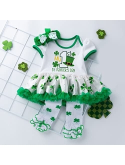Noubeau My 1st St. Patrick's Day Newborn Baby Girls Outfit Green Hat Shamrock Print Tutu Dress Ruffled Romper Bodysuit Leg Warmers