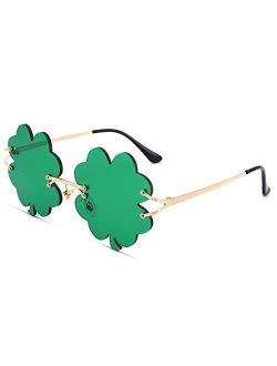 Bouryo St. Patricks Day Irish Shamrock Sunglasses Green Four Leaf Clover Leprechaun Costume Sunglasses