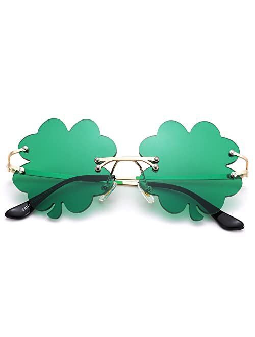 Bouryo St. Patricks Day Irish Shamrock Sunglasses Green Four Leaf Clover Leprechaun Costume Sunglasses