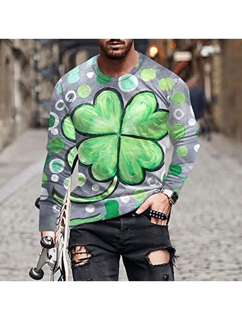 Zeiyignr St. Patrick's Day Men's Irish Clover Tops Lucky Shamrock Print Long Sleeve T-Shirts Casual Gym Fitness Muscle Shirt