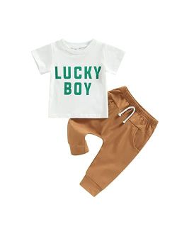 Cevoerf Toddler Baby Boy St Patricks Day Outfit Mr Lucky Charm Clover Short Sleeve T-Shirts Green Pants Summer Clothes