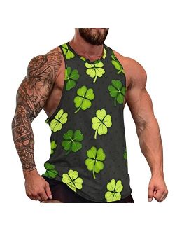 Generic Mens Casual St. Patrick's Day Shamrock Clover Tank Tops Summer Sleeveless Printed O Neck T-Shirt Muscle Workout Beach Shirts