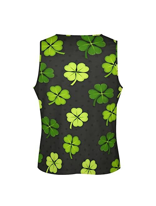 Generic Mens Casual St. Patrick's Day Shamrock Clover Tank Tops Summer Sleeveless Printed O Neck T-Shirt Muscle Workout Beach Shirts