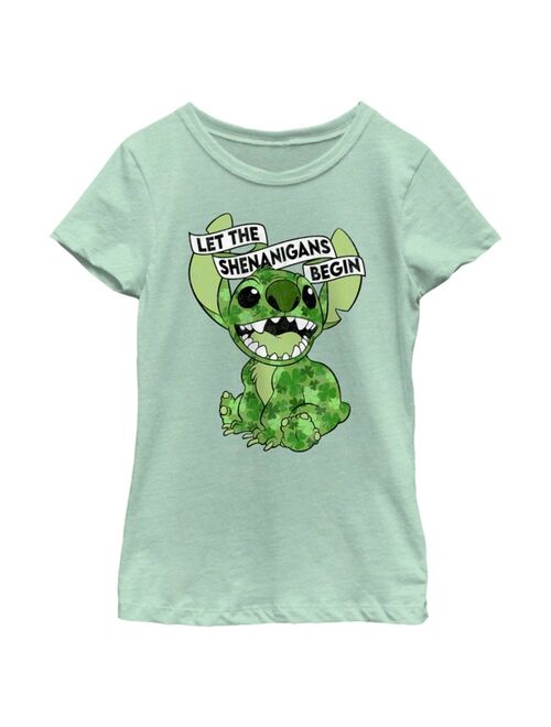 DISNEY Girl's Lilo & Stitch St. Patrick's Day Stitch Let the Shenanigans Begin Child T-Shirt