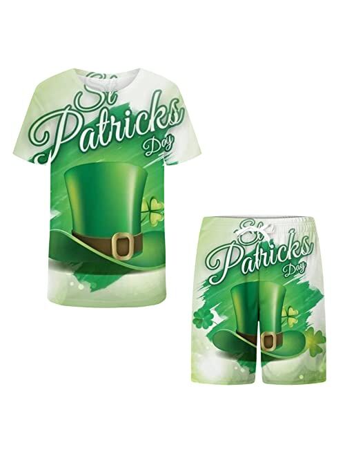 Dgoopd Men's Clover Irish St Patrick's Day T-Shirt and Shorts Two-Piece Set Short Sleeve Shirts Short Pants Outfit Tracksuit Set