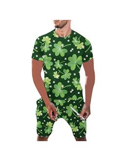 Dgoopd Men's Happy St. Patrick's Day T-Shirt Short Set Funny Clover Print Shirt and Short Pants Set Casual Workout Sets 2 Piece Suit