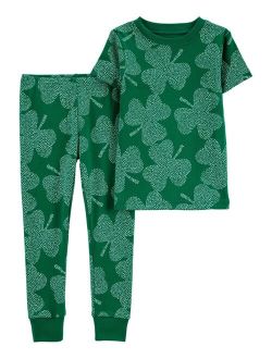 Toddler Boys and Toddler Girls St. Patrick's Day Top and Snug Fit Pajamas, 2 Piece Set