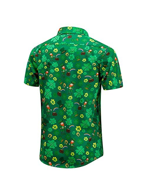 EUOW St. Patrick's Day Hawaiian Shirt for Men Irish Printed Casual Short Sleeve Button Down Beach Shirts