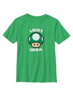 NINTENDO Boy's Super Mario St. Patrick's Day Extra Life Mushroom Lucky Charm Child T-Shirt
