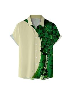 Generic Men's St. Patrick's Day Vintage Bowling Shirt Casual Short Sleeve Button Down Shirts Cute Shamrock Clover Beach Top