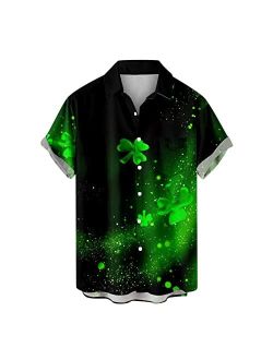 Generic St Patricks Day Shirt Men Button Down Short Sleeve Shirt Funny Irish Flag Clover Shirt Cute Gnomes Shamrock Vintage Shirt