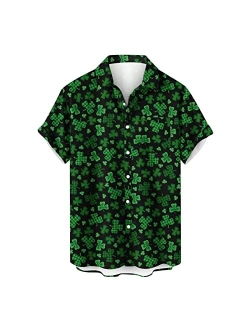 Generic St Patricks Day Shirt Men Button Down Short Sleeve Shirt Funny Irish Flag Clover Shirt Cute Gnomes Shamrock Vintage Shirt