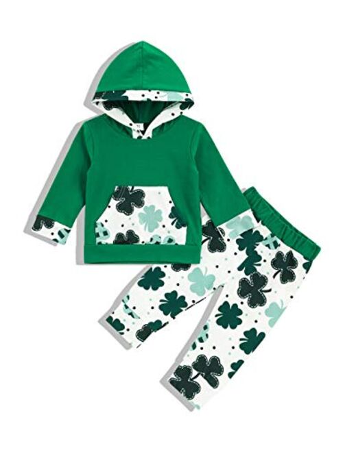 Recabee Baby Boy Girl St. Patrick's Day Clothes Four Leaf Clover Print Hoodie Sweatshirt and Pant St. Patrick's Day Outfits
