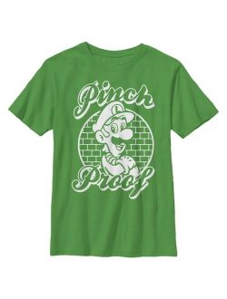NINTENDO Boy's Super Mario St. Patrick's Day Pinch Proof Luigi Retro Child T-Shirt