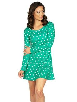 Women's Allover Print Dresses for St. Patricks Day - Clover and Charms Long Sleeve Dress for St. Paddy's
