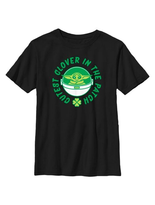 DISNEY LUCASFILM Boy's Star Wars: The Mandalorian St. Patrick's Day Grogu Cutest Clover in the Patch Child T-Shirt