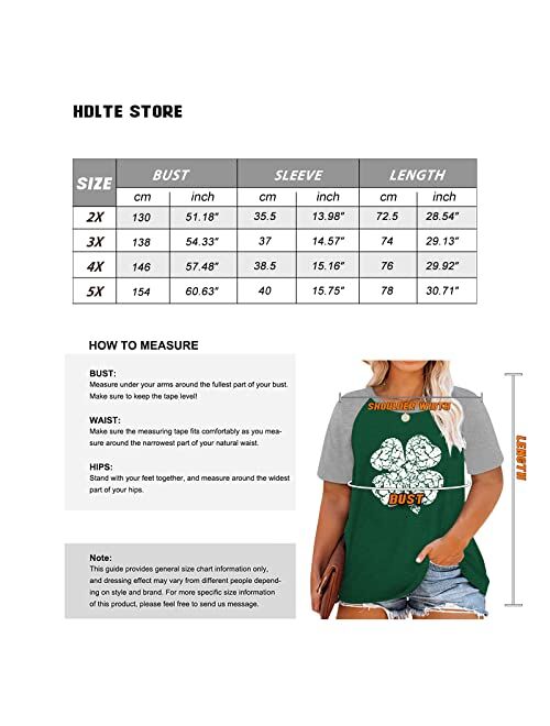 Hdlte Plus Size St Patricks Day Shirt Women Retro Irish Flag Graphic V-Neck Color Block Splicing Tops(2X-5X)