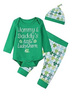 bakjuno Baby Boys Girls Cute ST Patrick's Day Outfit Clover Pants with Hat